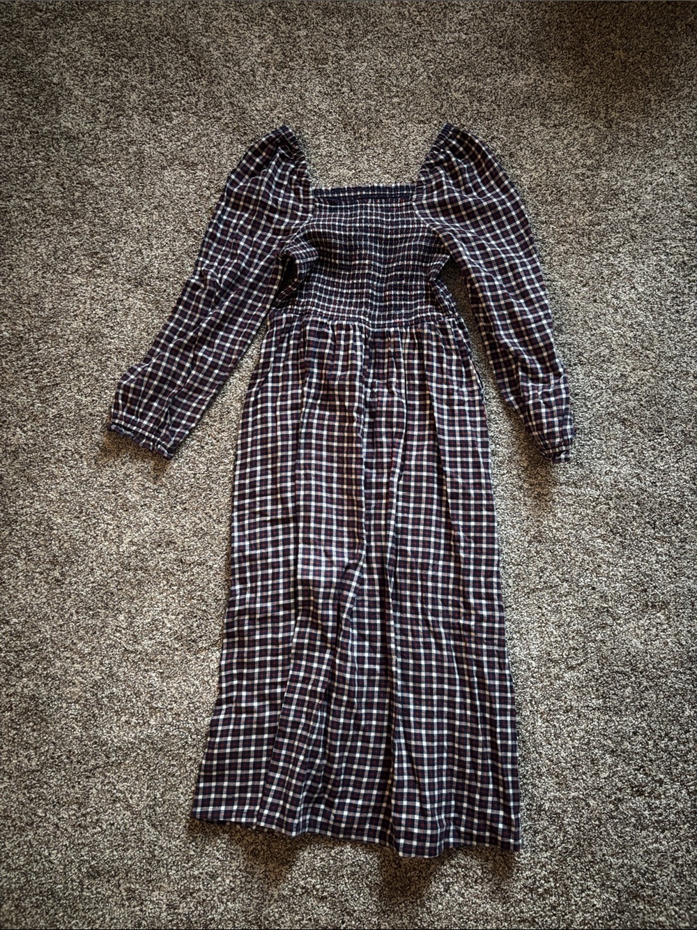 J. Crew Navy Plaid Smocked Maxi Dress size S